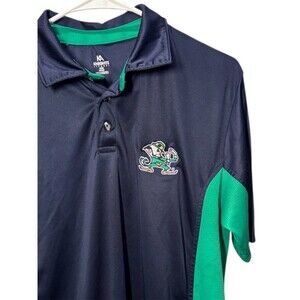 Notre Dame Golf polo. Men’s Medium 37/40 short sleeve navy green Leprechaun